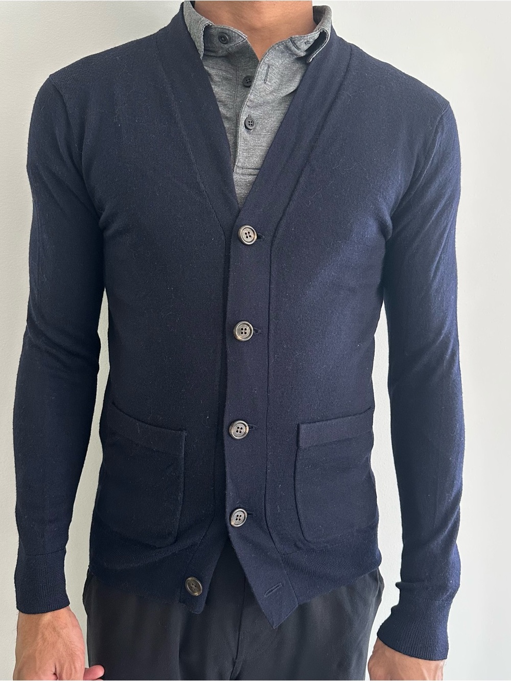 J. Crew Navy Button-Front V‑Neck Cardigan